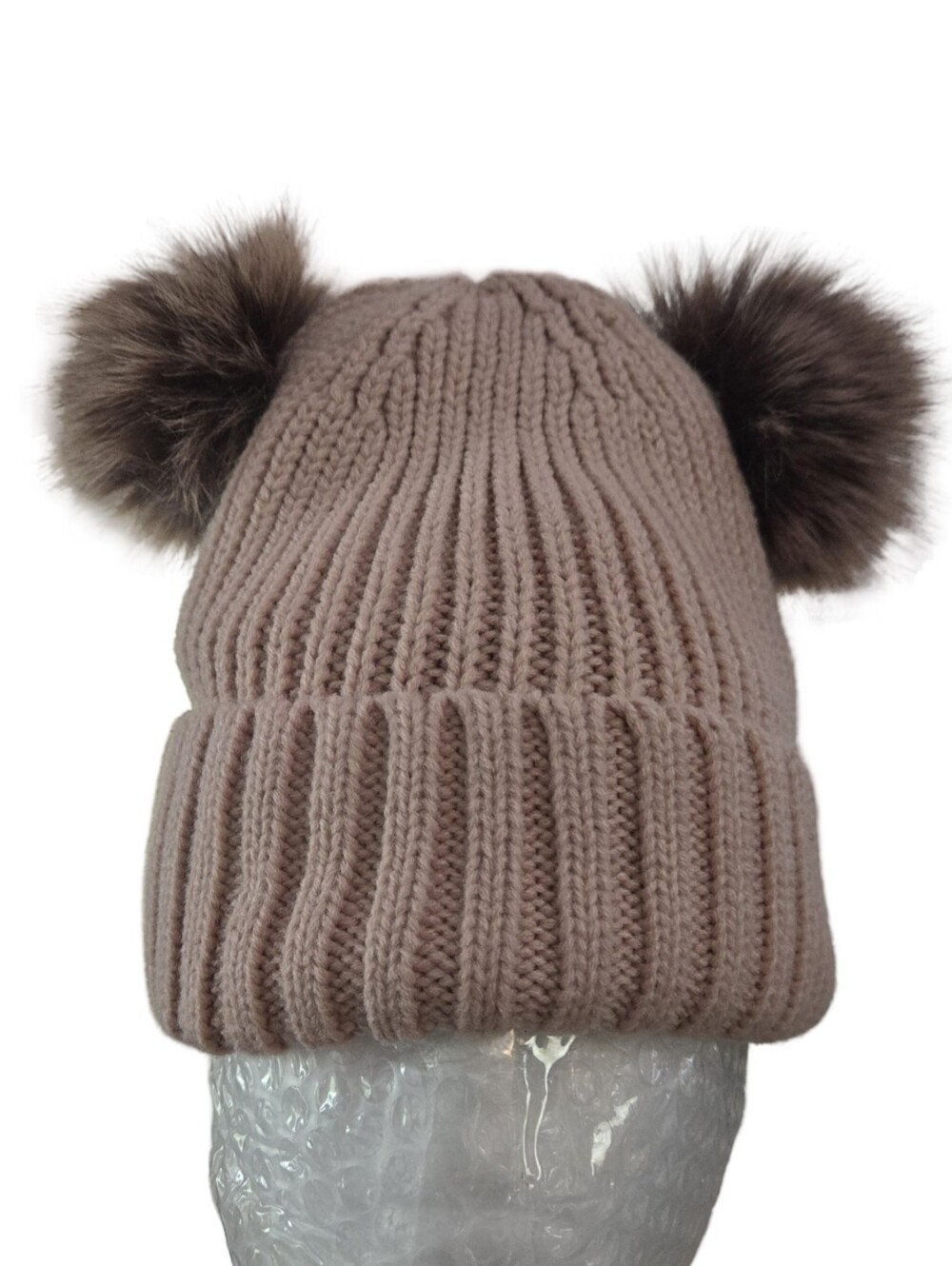 Double Pom Knit Beanie - Taupe, Cozy, Winter, Cable Knit, Winter